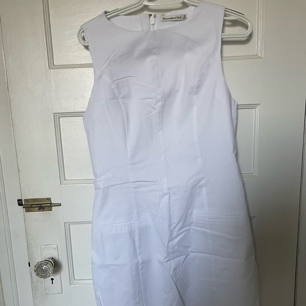 High neck stretch mini dress in white